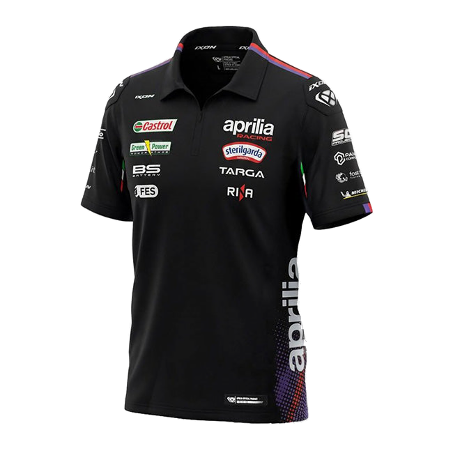 IXON PO1 APRILIA 26 men's polo shirt in black and fluo red