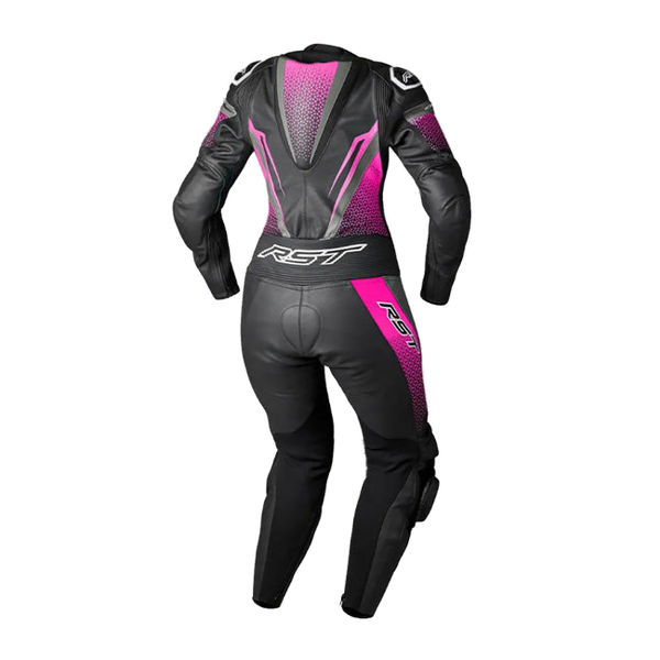 RST Tractech EVO D3O women's one-piece leather race suit in black and pink