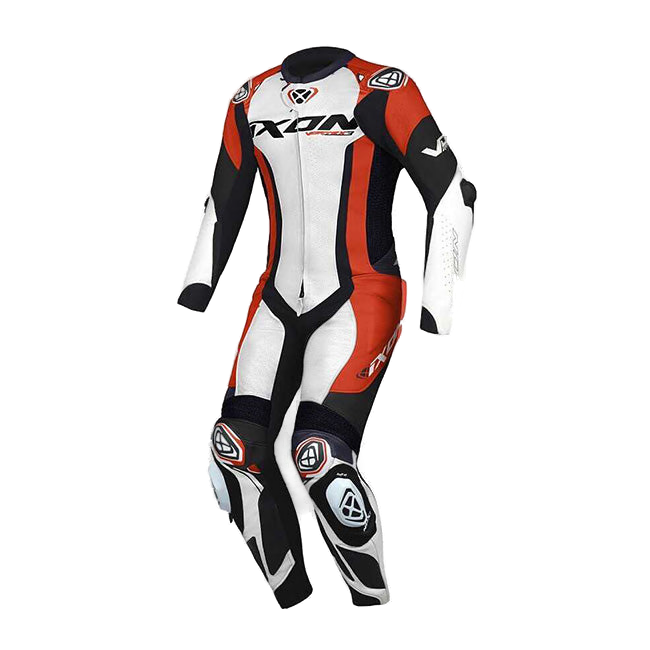 IXON Vortex 3 men's one-piece perforated leather race suit in white, black and red