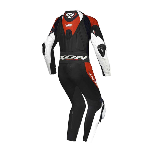 IXON Vortex 3 men's one-piece perforated leather race suit in white, black and red