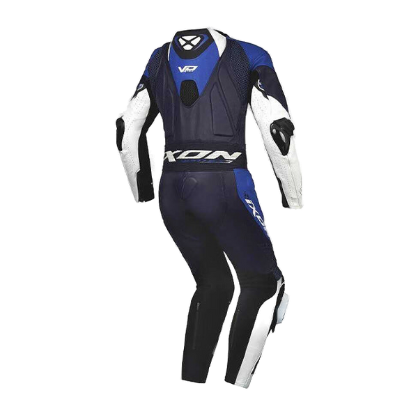 IXON Vortex 3 men's one-piece perforated leather race suit in white, grey and blue