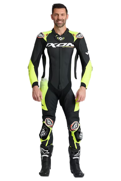 IXON Vortex 3 one-piece perforated leather race suit men black neon yellow
