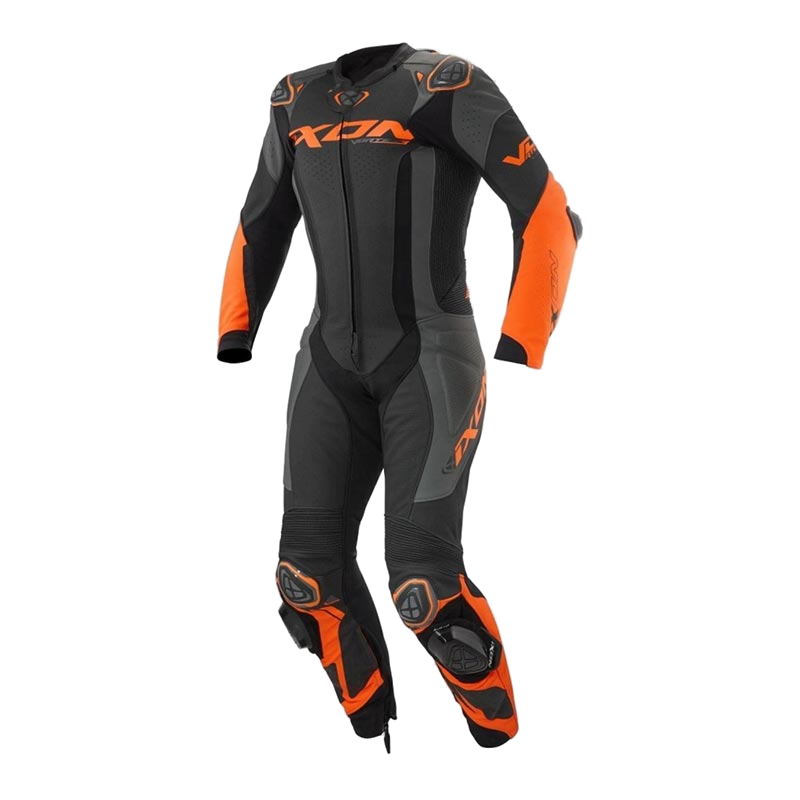 IXON Vortex 3 men's one-piece leather race suit in black, anthracite and orange
