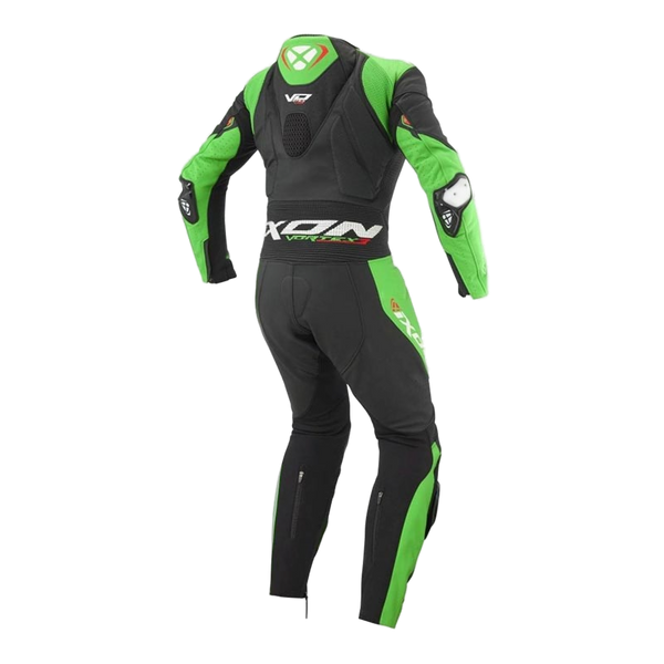 IXON Vortex 3 men's one-piece leather race suit in black and green
