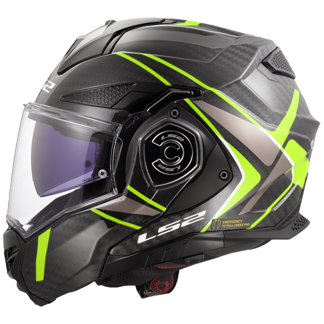 LS2 FF901 Advant X Carbon Future II H-V Yellow – Flip-Up Touring Helmet ECE 22.06 P/J