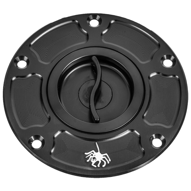 Spider Racing quick-release fuel cap black anodised CNC aluminium for Ducati Panigale V4