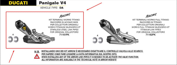 Arrow 71161PK semi-complete stainless steel exhaust system on Ducati Panigale V4