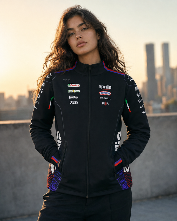 IXON SW1 APRILIA 26 men's zip sweatshirt jacket in black and fluo red – 2026 Aprilia Racing Team replica