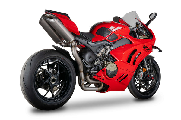Spark GDU8848 stainless steel half system exhaust with titanium silencers on Ducati Panigale V4