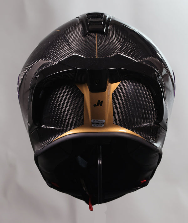 Just1 J-PGR full-face helmet in Impulse Gold and carbon gloss finish