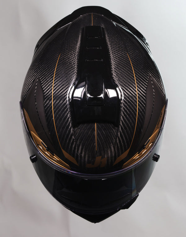 Just1 J-PGR full-face helmet in Impulse Gold and carbon gloss finish