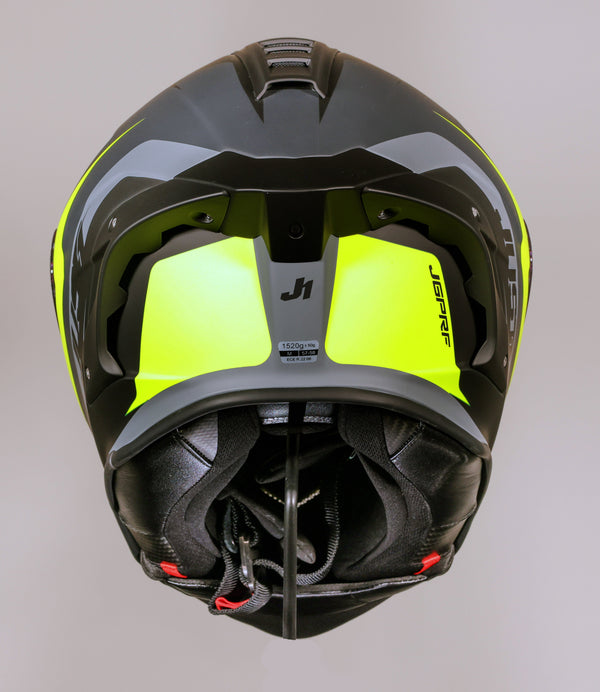 Just1 J-PGRF Arrow full-face helmet in neon yellow and matte grey