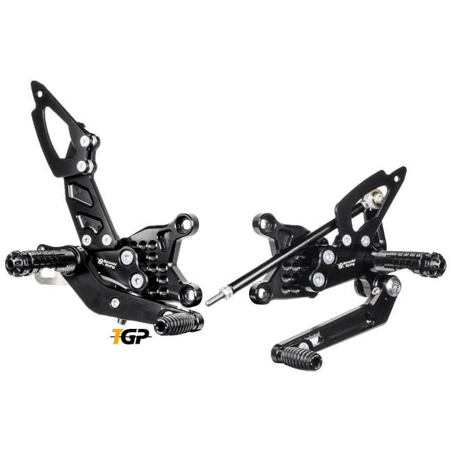 Bonamici Racing A004R race rearsets in black anodised aluminium for Aprilia RSV4