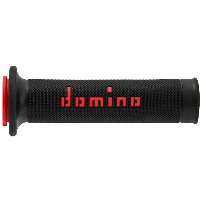 Domino A010 racing grips in black, dual-compound TPR, universal handlebar fitment