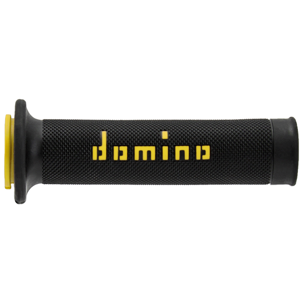 Domino A010 racing grips in black, dual-compound TPR, universal handlebar fitment