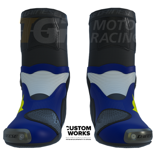 Dainese Axial 2 Air men's motorcycle racing boots in Yamaha Blue White Fluo Yellow Custom Works