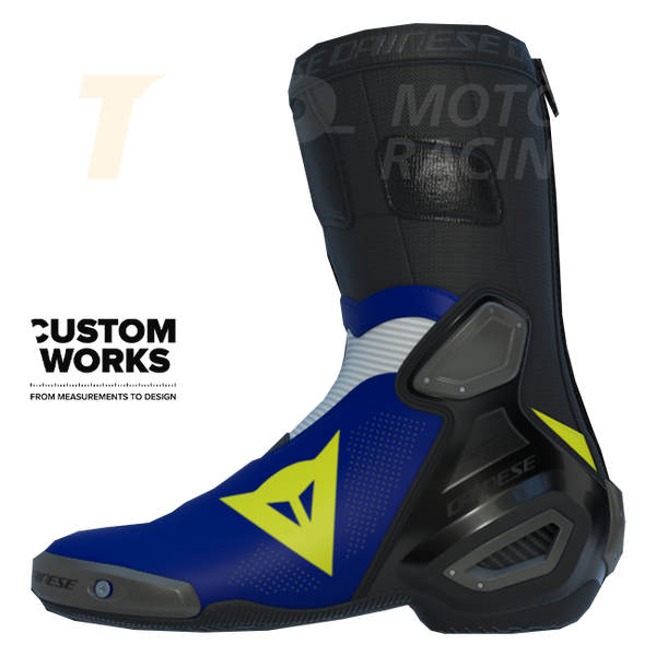 Dainese Axial 2 Air men's motorcycle racing boots in Yamaha Blue White Fluo Yellow Custom Works