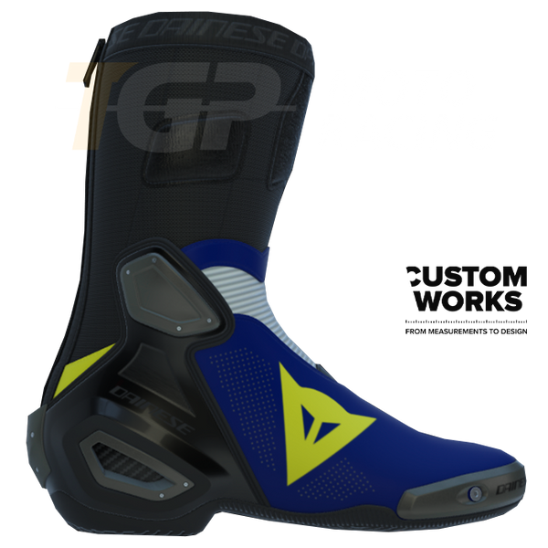 Dainese Axial 2 Air men's motorcycle racing boots in Yamaha Blue White Fluo Yellow Custom Works