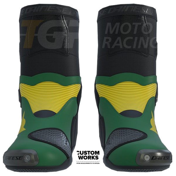 Dainese Axial 2 men's motorcycle boots in Forest Green and Yellow Custom Works colourway