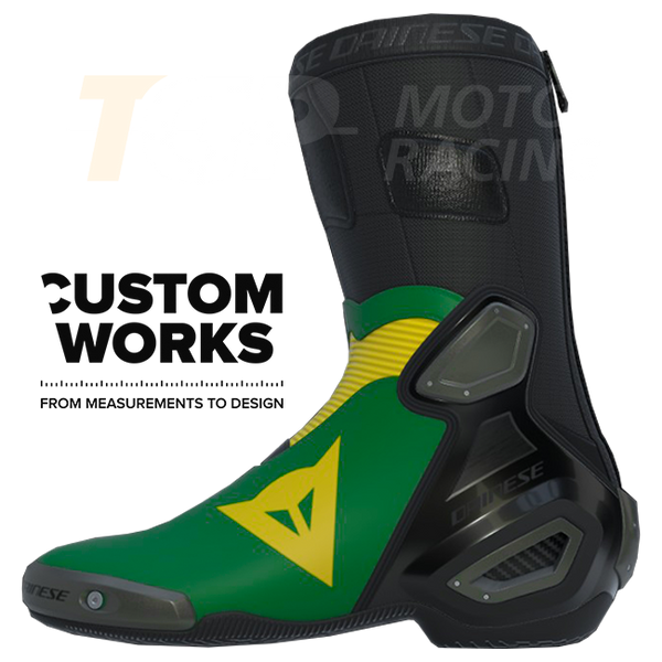 Dainese Axial 2 men's motorcycle boots in Forest Green and Yellow Custom Works colourway