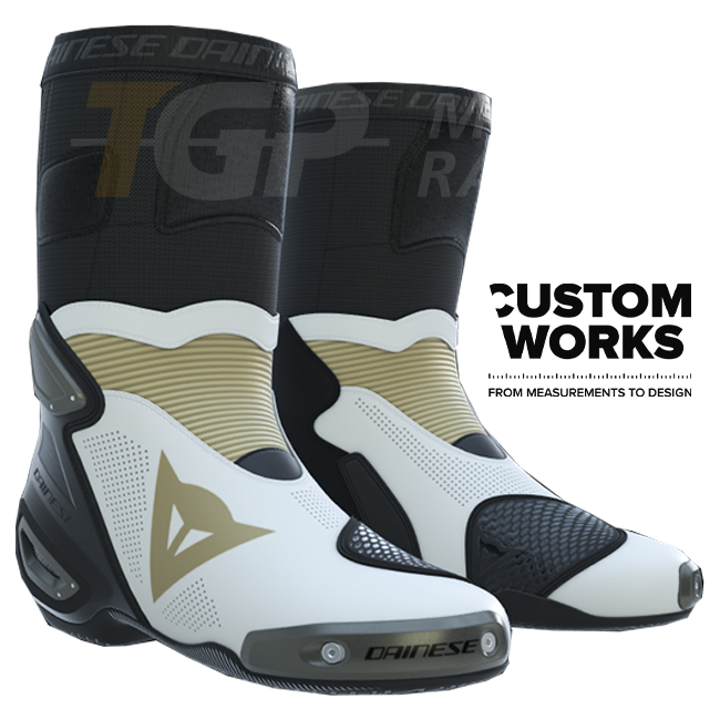 Dainese Axial 2 Air motorcycle boots men's Pearl White Magnesium Custom Works