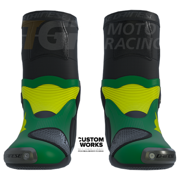 Dainese Axial 2 Air men's motorcycle boots in Forest Green and Yellow Custom Works colourway