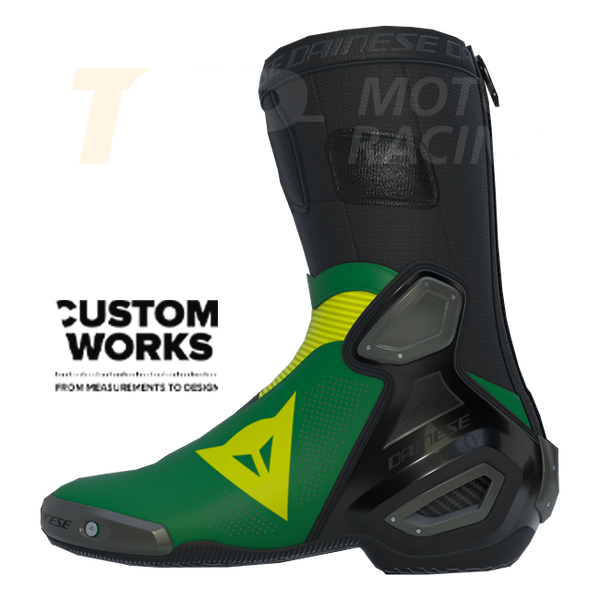 Dainese Axial 2 Air men's motorcycle boots in Forest Green and Yellow Custom Works colourway