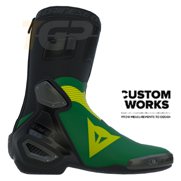 Dainese Axial 2 Air men's motorcycle boots in Forest Green and Yellow Custom Works colourway