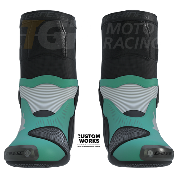 Dainese Axial 2 Air Custom Works motorcycle boots in Sardinia Sea Blue and White