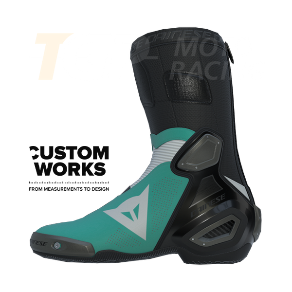 Dainese Axial 2 Air Custom Works motorcycle boots in Sardinia Sea Blue and White