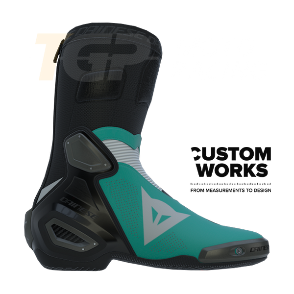 Dainese Axial 2 Air Custom Works motorcycle boots in Sardinia Sea Blue and White