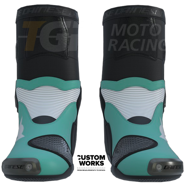 Dainese Axial 2 motorcycle boots men's Sardinia Sea Blue White Custom Works