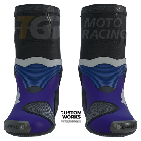 Dainese Axial 2 motorcycle boots Prima Pramac Yamaha MotoGP Replica Custom Works purple Yamaha blue white