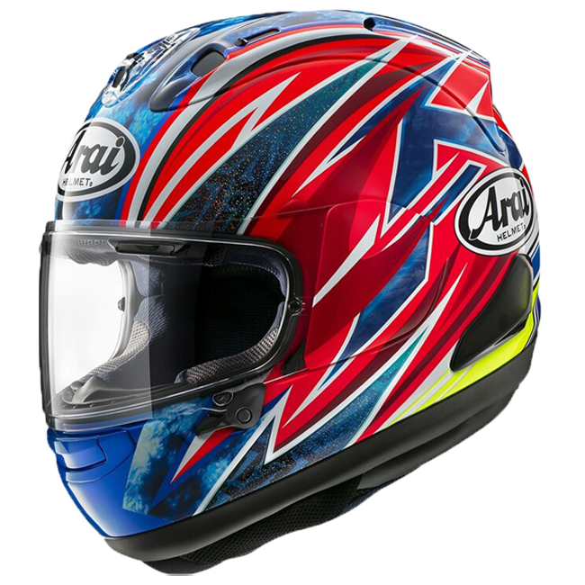 Arai RX-7V Evo full-face helmet in Ai Ogura replica livery, gloss finish