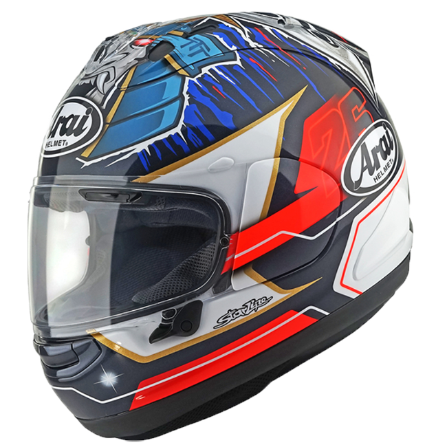 Arai RX-7V Evo full-face helmet in Dani Pedrosa Replica Shogun gloss finish