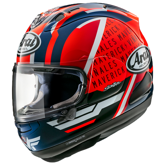 Arai RX-7V Evo full-face helmet in Maverick Viñales Replica 2023 gloss livery