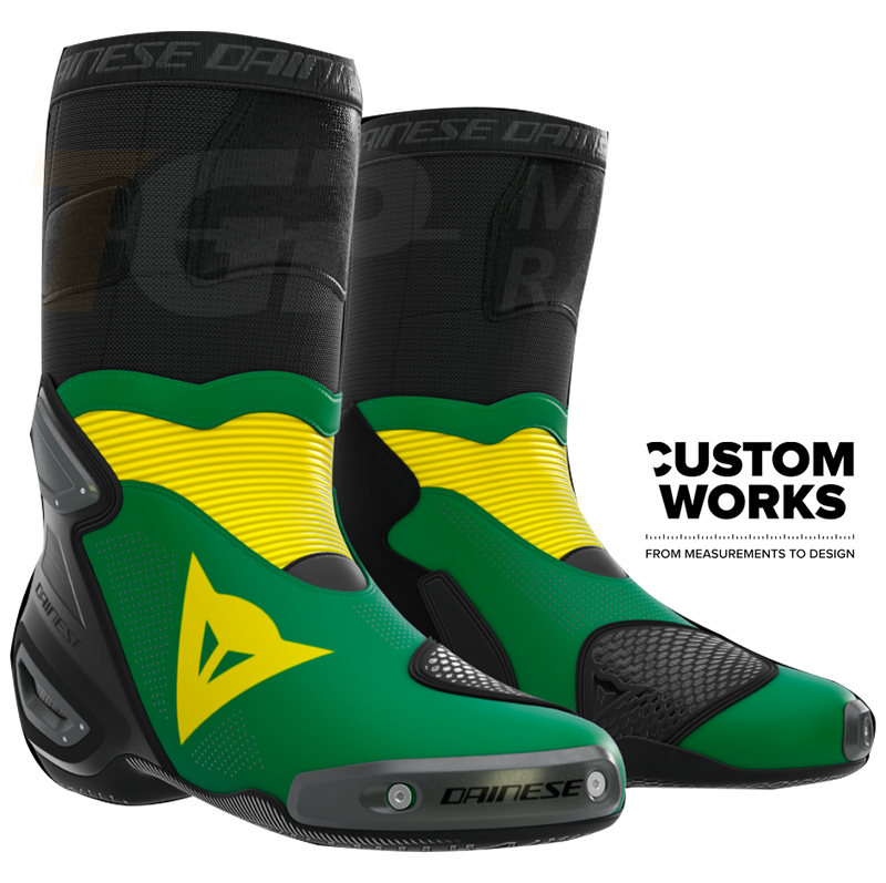 Dainese Axial 2 Air men's motorcycle boots in Forest Green and Yellow Custom Works colourway