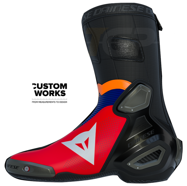 Dainese Axial 2 Air Luca Marini Replica 2026 Custom Works boots in Lava Red, Electric Blue, Fluo Orange and White