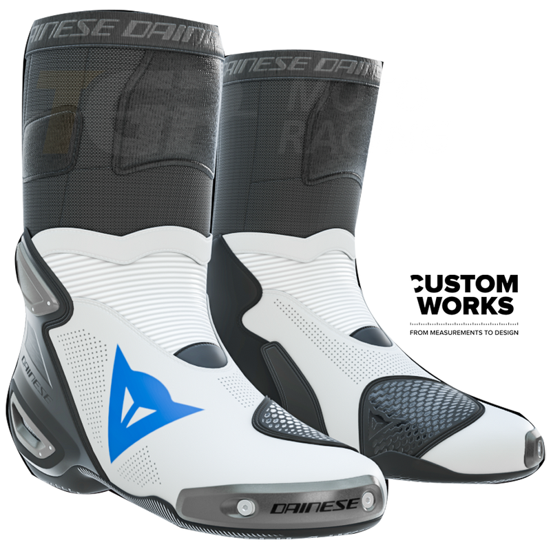 Dainese Axial 2 Air men's motorcycle boot in White and Sky Blue Custom Works colourway