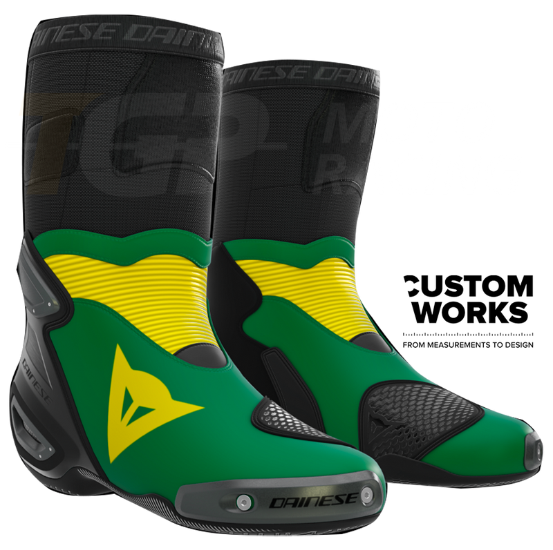 Dainese Axial 2 men's motorcycle boots in Forest Green and Yellow Custom Works colourway