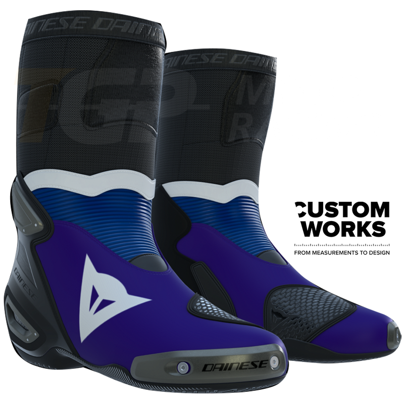 Dainese Axial 2 motorcycle boots Prima Pramac Yamaha MotoGP Replica Custom Works purple Yamaha blue white