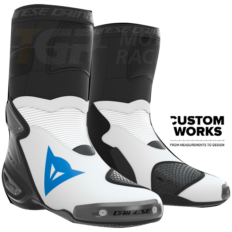 Dainese Axial 2 men's motorcycle boots in White and Sky Blue Custom Works edition