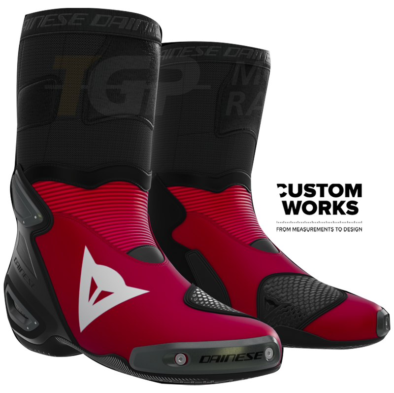 Dainese Axial 2 Nicolò Bulega Replica 2026 Custom Works men's motorcycle boot in Dainese Red and White