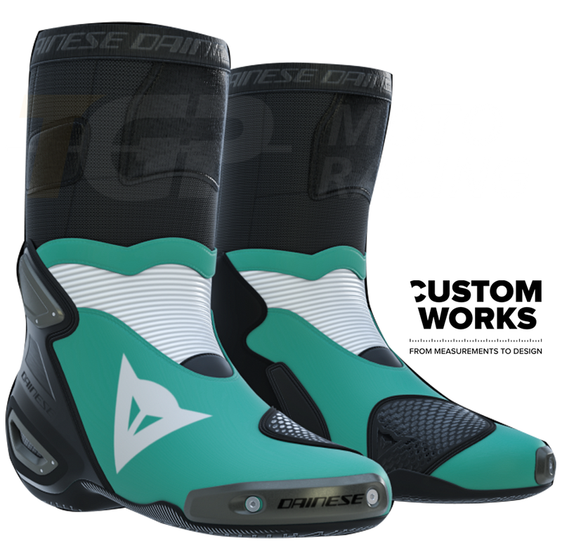 Dainese Axial 2 motorcycle boots men's Sardinia Sea Blue White Custom Works