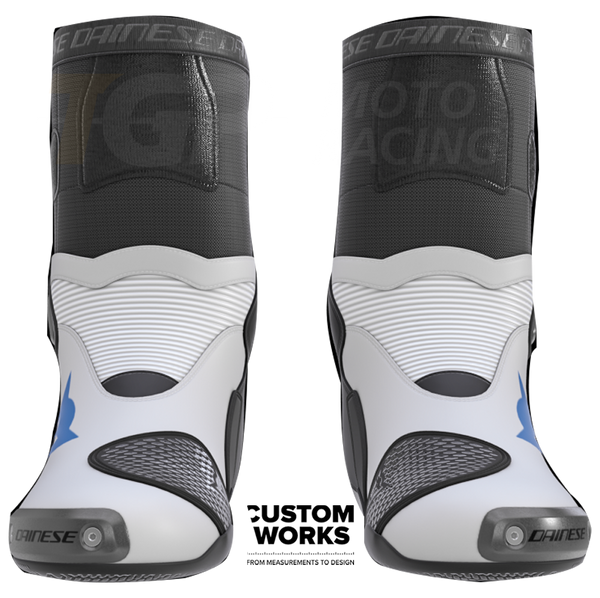 Dainese Axial 2 men's motorcycle boots in White and Sky Blue Custom Works edition