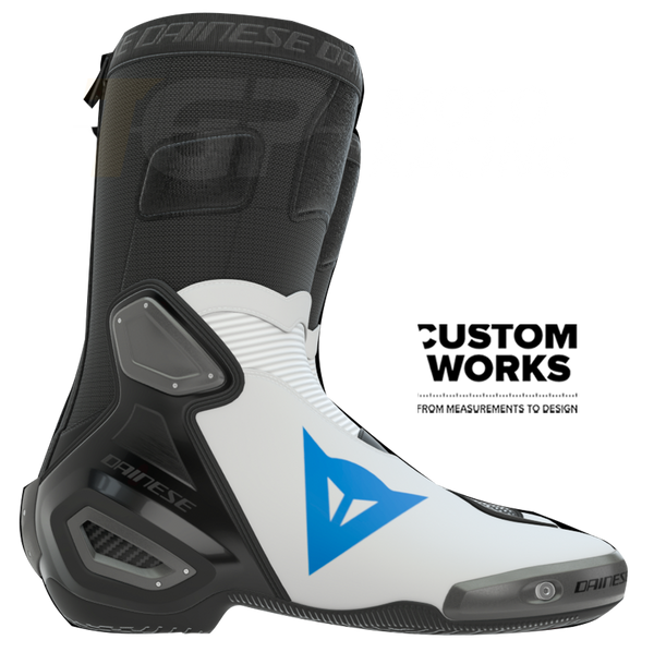 Dainese Axial 2 men's motorcycle boots in White and Sky Blue Custom Works edition