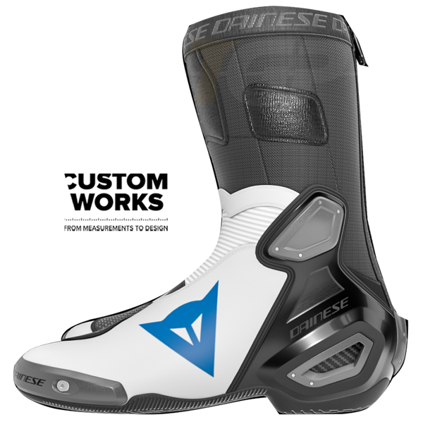Dainese Axial 2 men's motorcycle boots in White and Sky Blue Custom Works edition