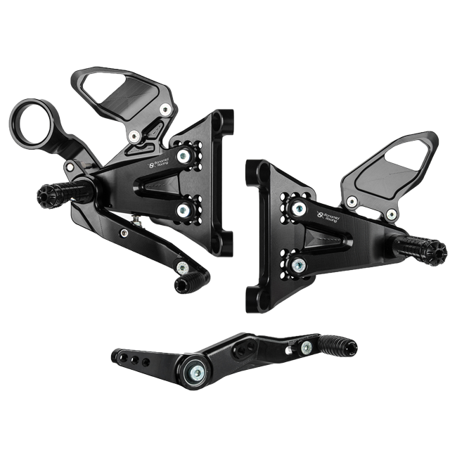 Bonamici Racing B007 rearsets for BMW M1000RR K66 in black anodised aluminium