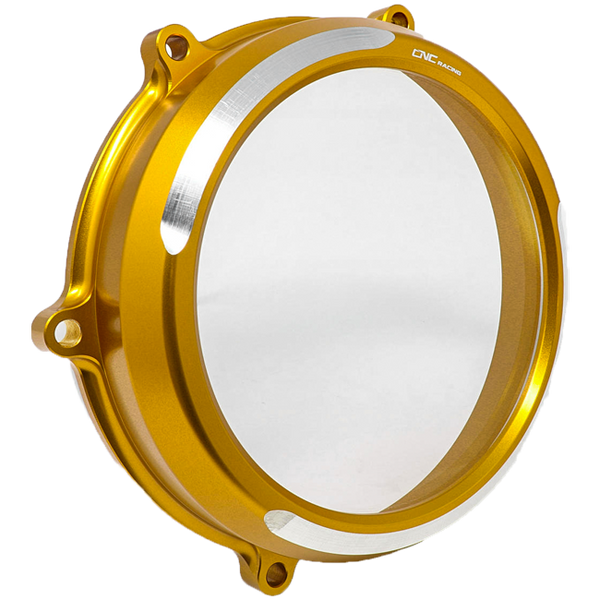CNC Racing CA210S transparent clutch cover for Ducati Panigale V4/S 2025-2026, anodised finish with Lexan window