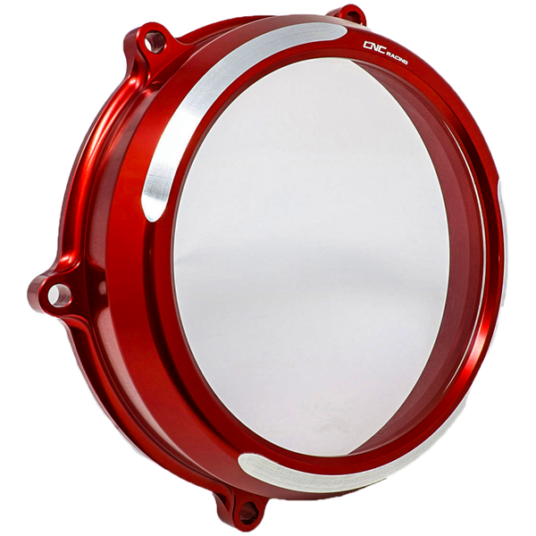 CNC Racing CA210S transparent clutch cover for Ducati Panigale V4/S 2025-2026, anodised finish with Lexan window